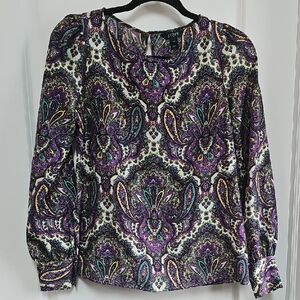 J. Crew Purple and Black Graphic Blouse